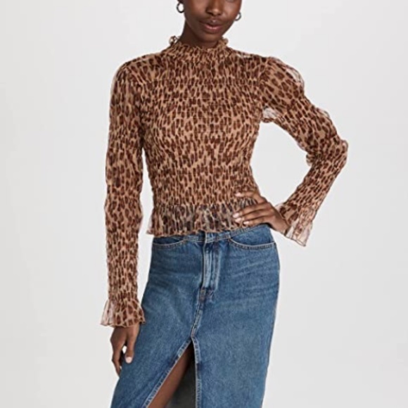 Free People Hello There Top in Brown Leopard combo sz xs - Picture 5 of 6